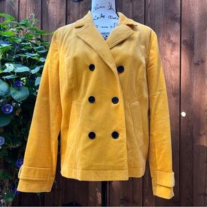 Liz Claiborne Yellow Corduroy Double Breasted Pea Coat Jacket Size L EUC